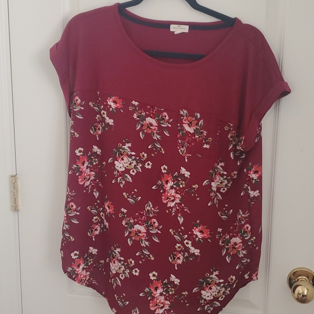 Red floral short sleeve blouse